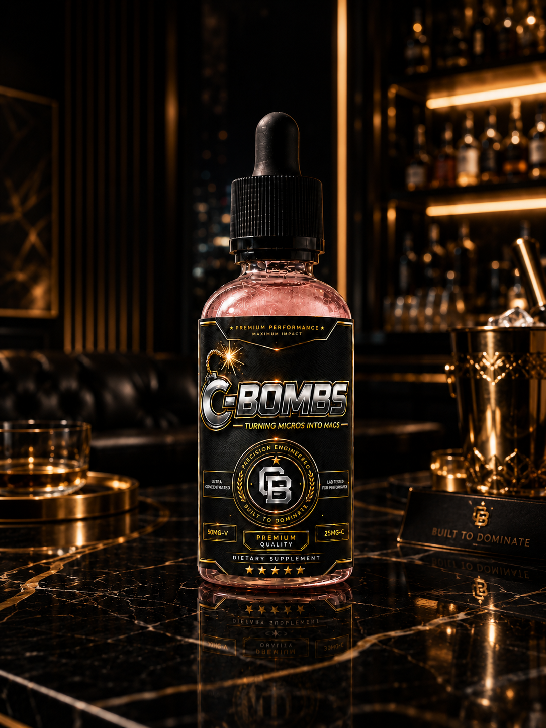 C-BOMBS premium bottle with label